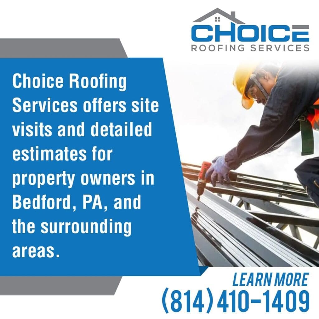 A roofer in a hard hat and safety harness installs metal roofing panels on a building