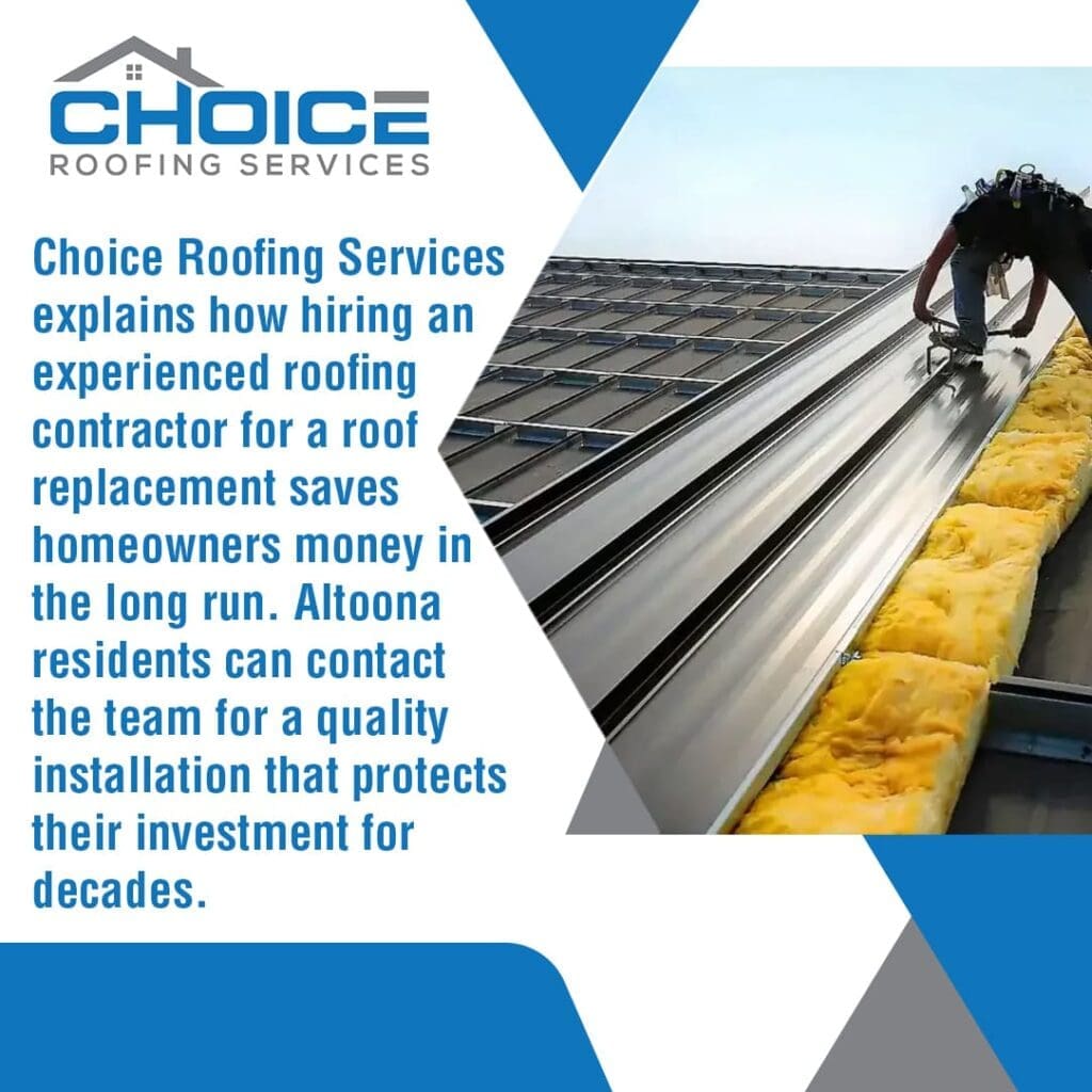 A worker on a metal roof installation with yellow insulation visible.